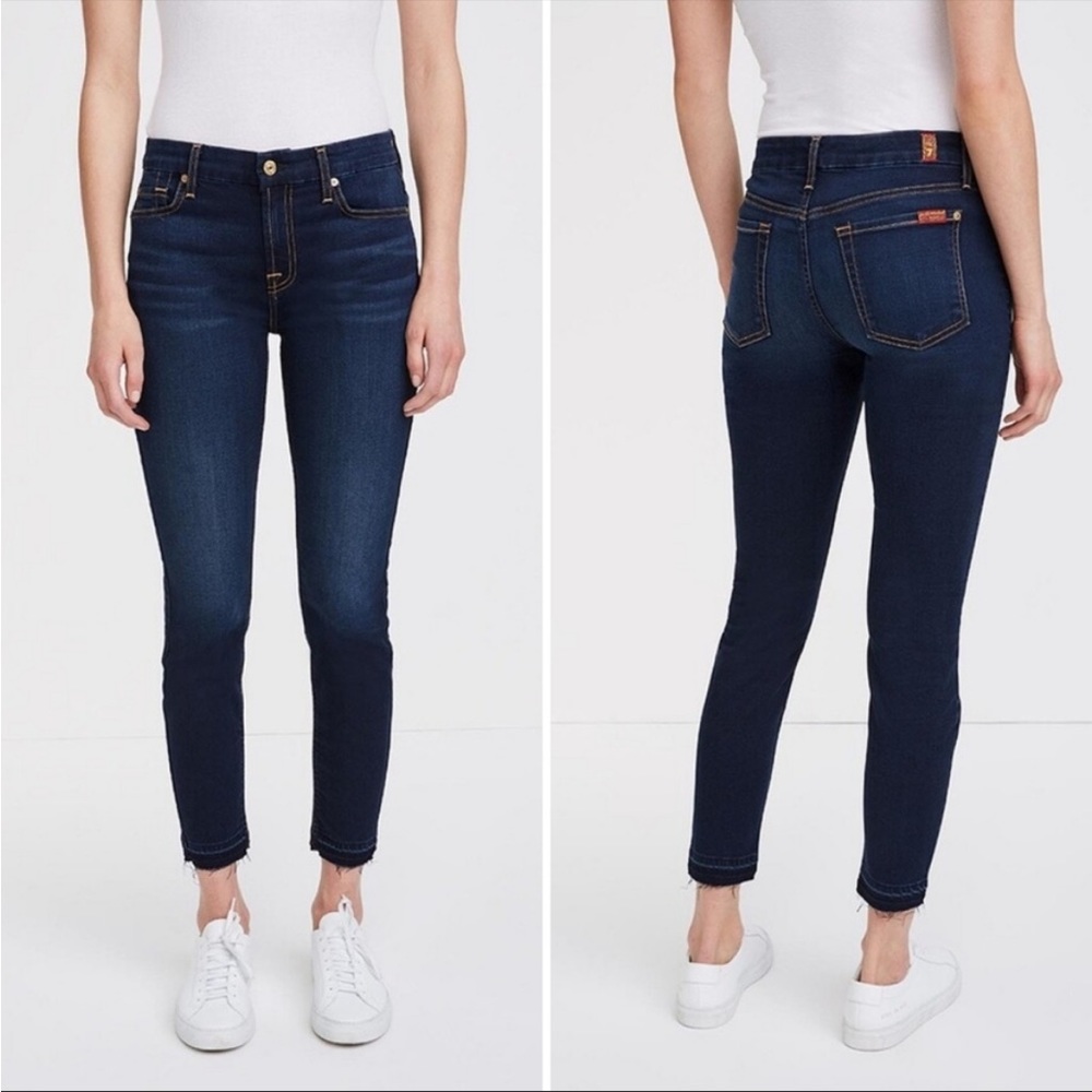 7 For All Mankind Jeans Size Women 30/30 Frayed Hem Dark Stretch Seven Mid Rise